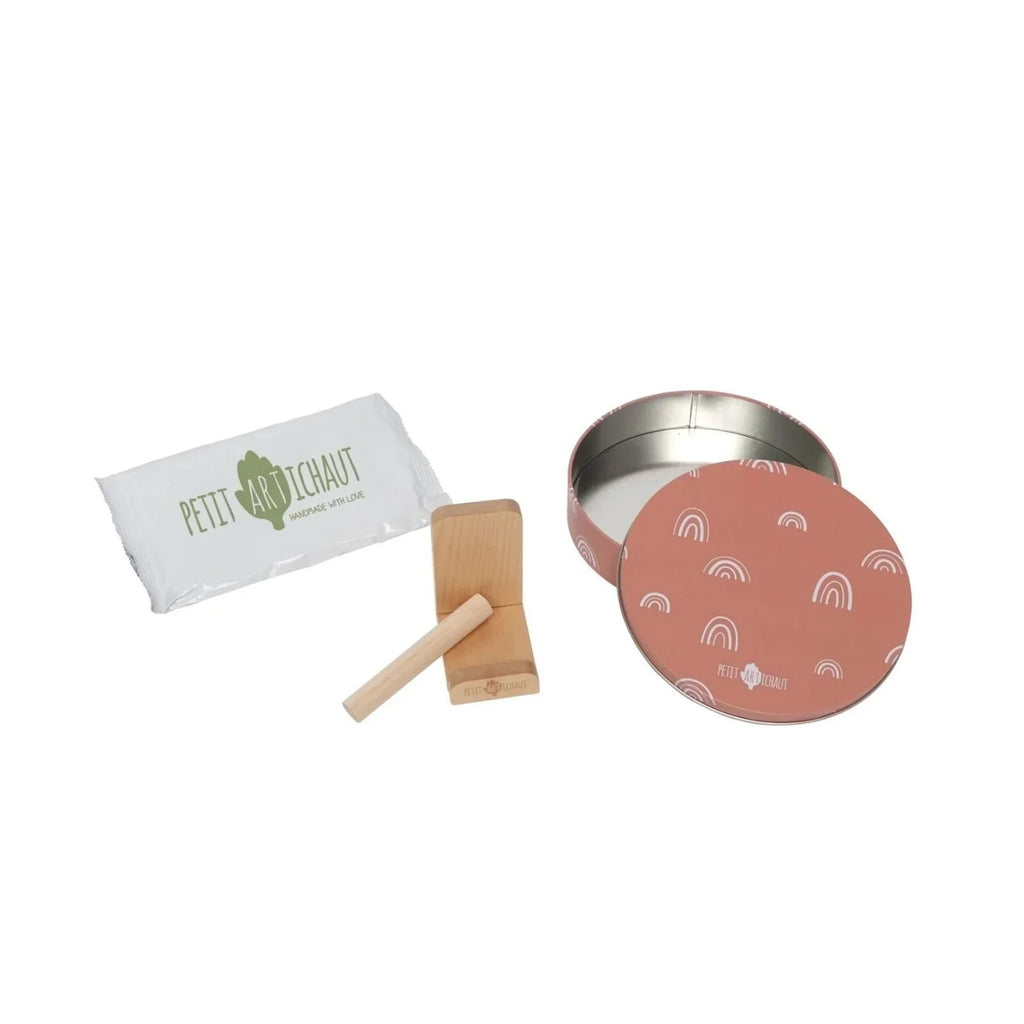 Petit Artichaut Baby Hand & Foot Imprints Round Box - Rainbow Terracotta