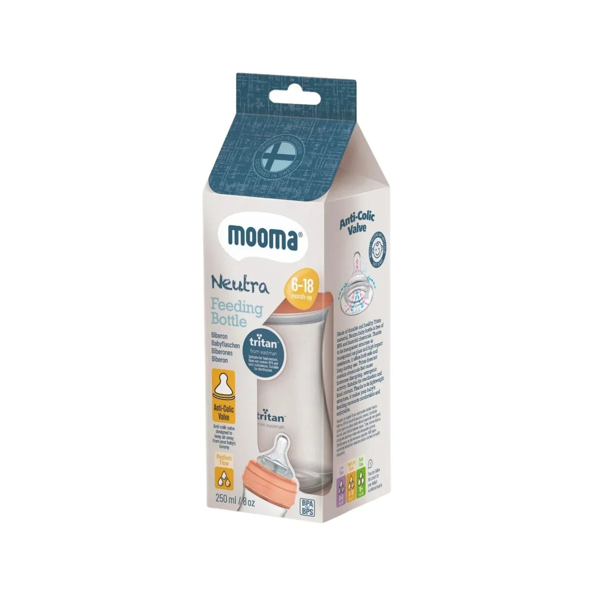 Mooma Neutra Tritan Bottle Medium Flow 6-18 months 250ml - Coral Pink