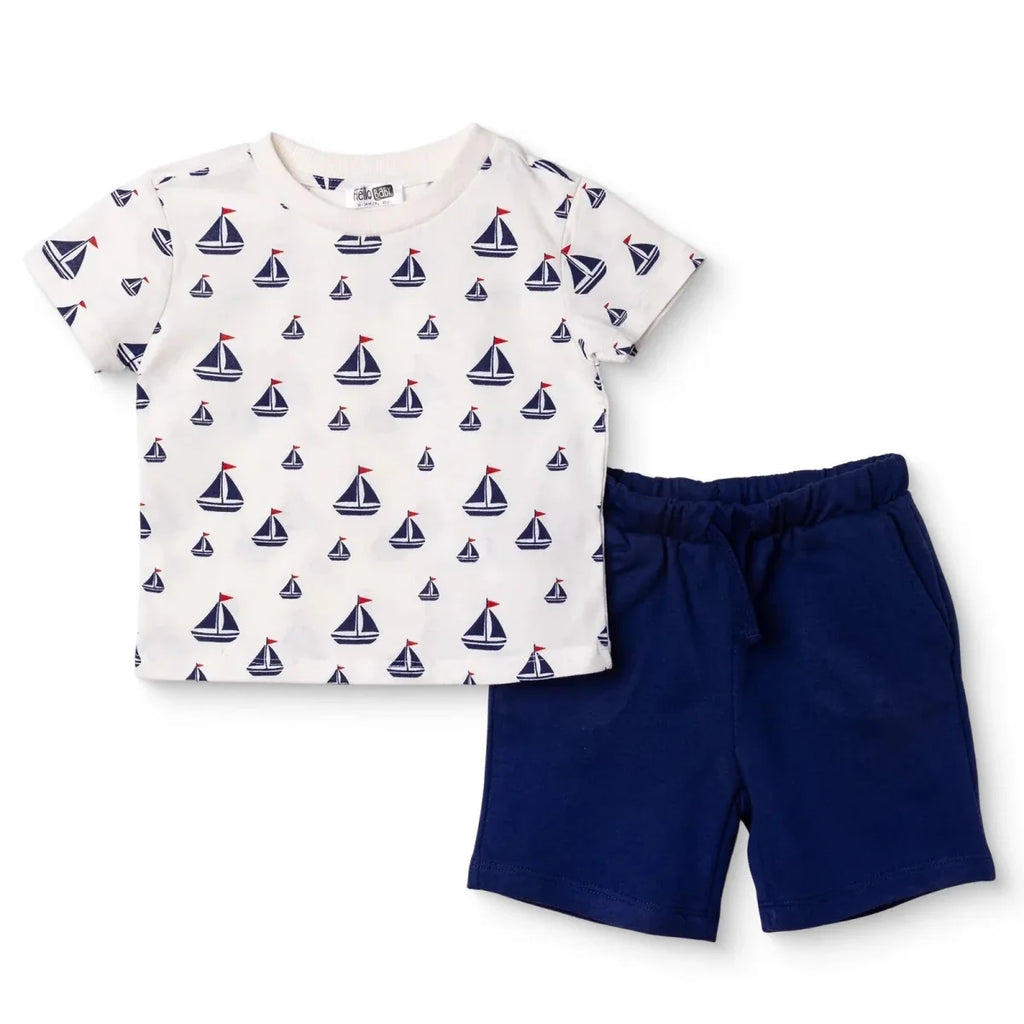 HelloBaby Short Sleeve Baby T-Shirt & Shorts Set (6-9 Months to 4-5 Years) - White Printed