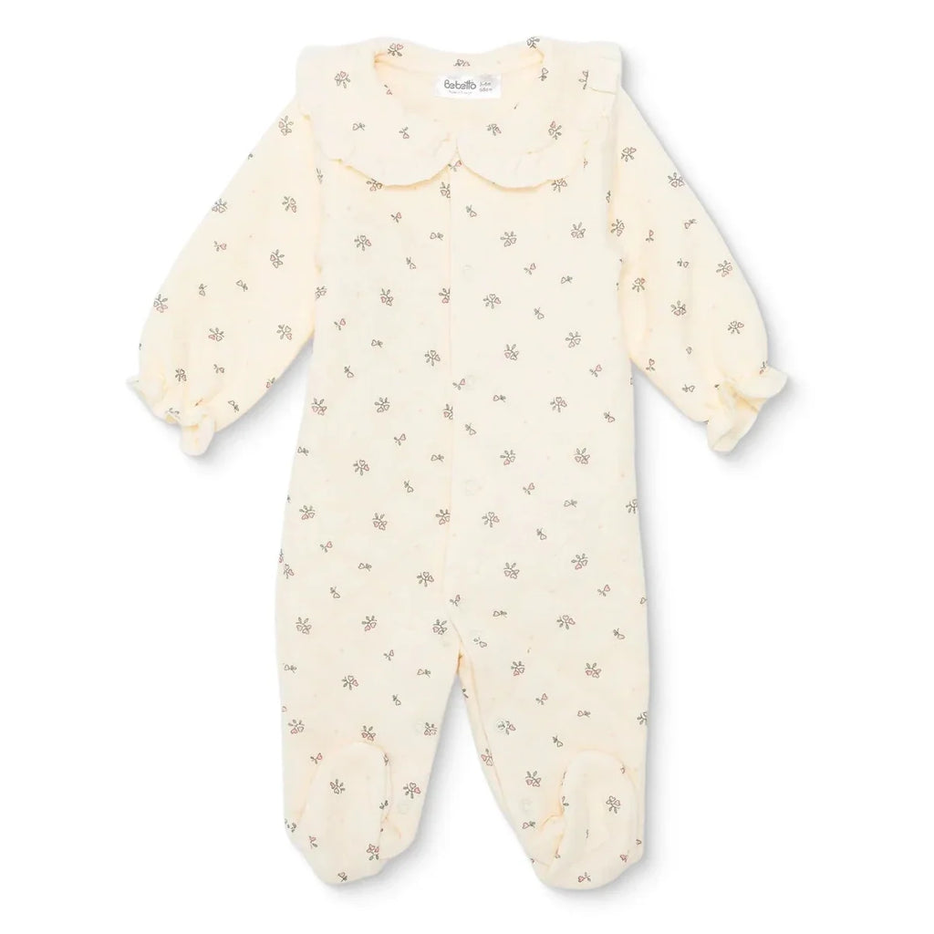 Bebetto Quilted Long Sleeve Baby Sleepsuit with Feet (Newborn to 6-9 Months) - Ecru