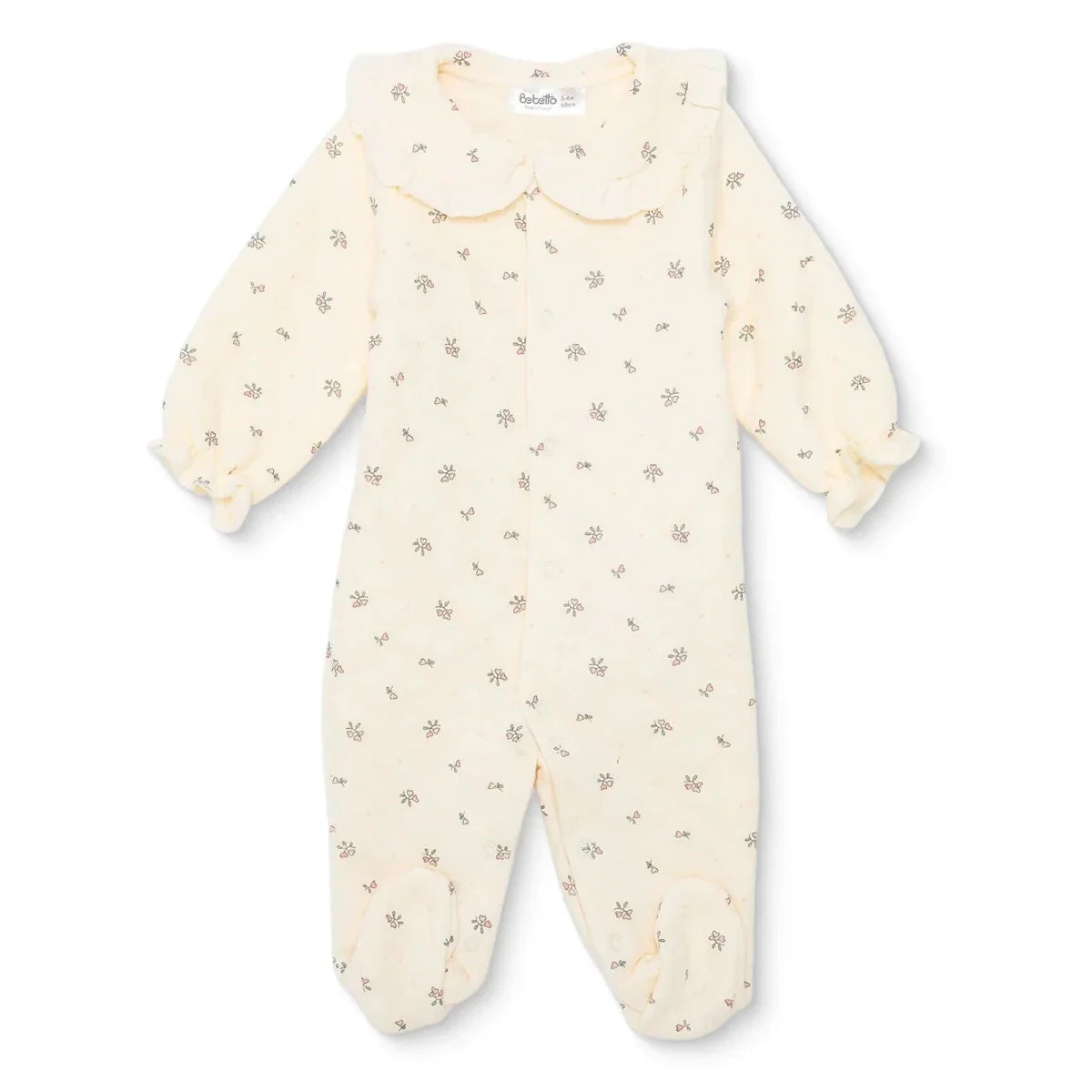 Bebetto Quilted Long Sleeve Baby Sleepsuit with Feet (Newborn to 6-9 Months) - Ecru