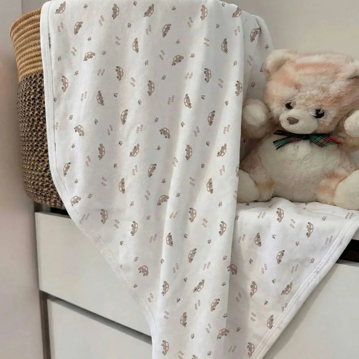 Bebecix Car Print Jersey Baby Blanket (80 x 90 cm) - Ecru