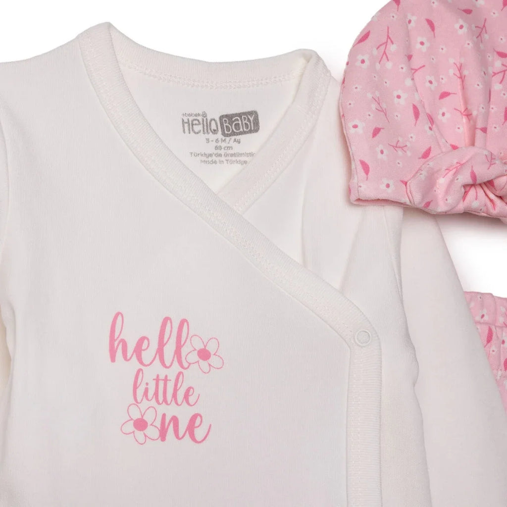 HelloBaby "Hello Little One" Slogan Baby Hat, Vest & Bottoms Set (Newborn to 6-9 Months)