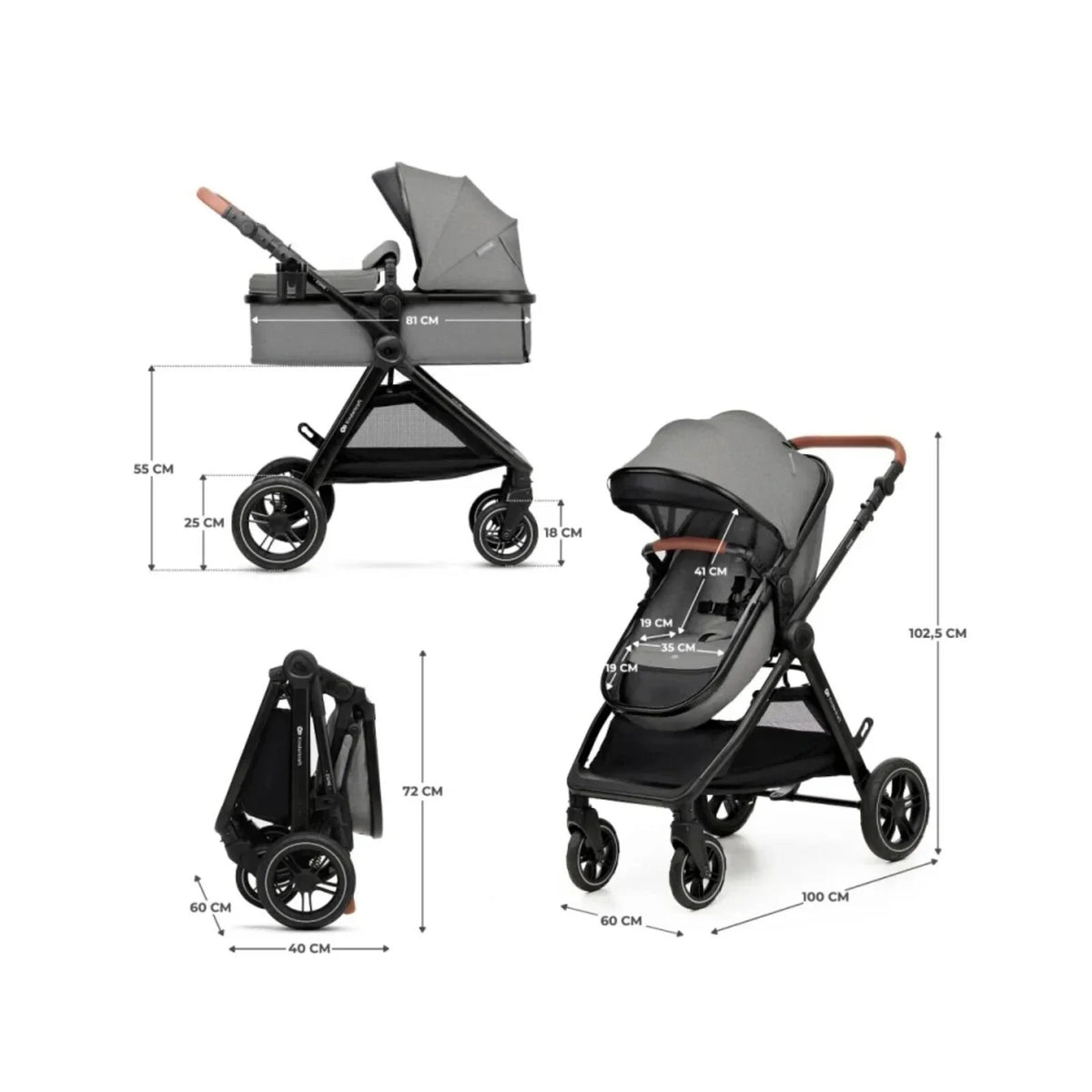 Kinderkraft Esme Pro 3-in-1 Travel System with Mink Pro Car Seat - Moonlight Grey