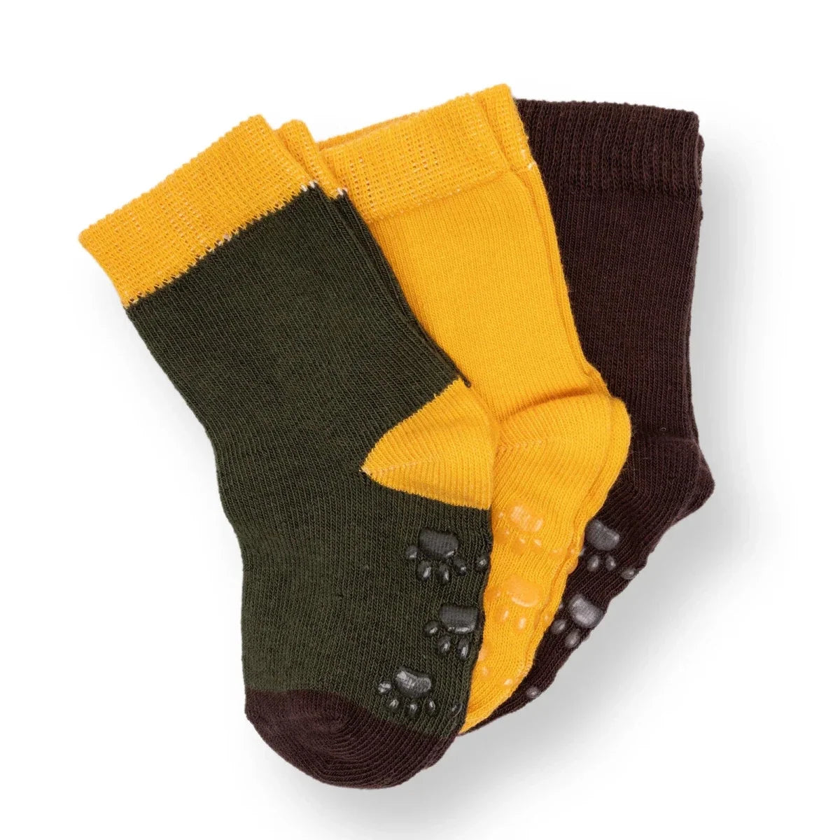 HelloBaby 3 Pack Non-Slip Baby Socks (Newborn to 4-5 Years) - Khaki