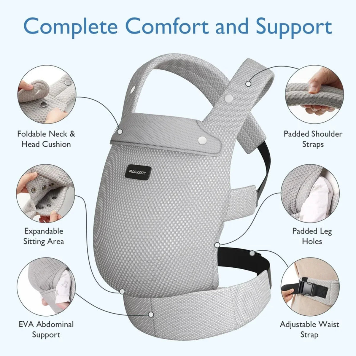 Momcozy Baby Carrier Newborn to Toddler Air Mesh - Grey