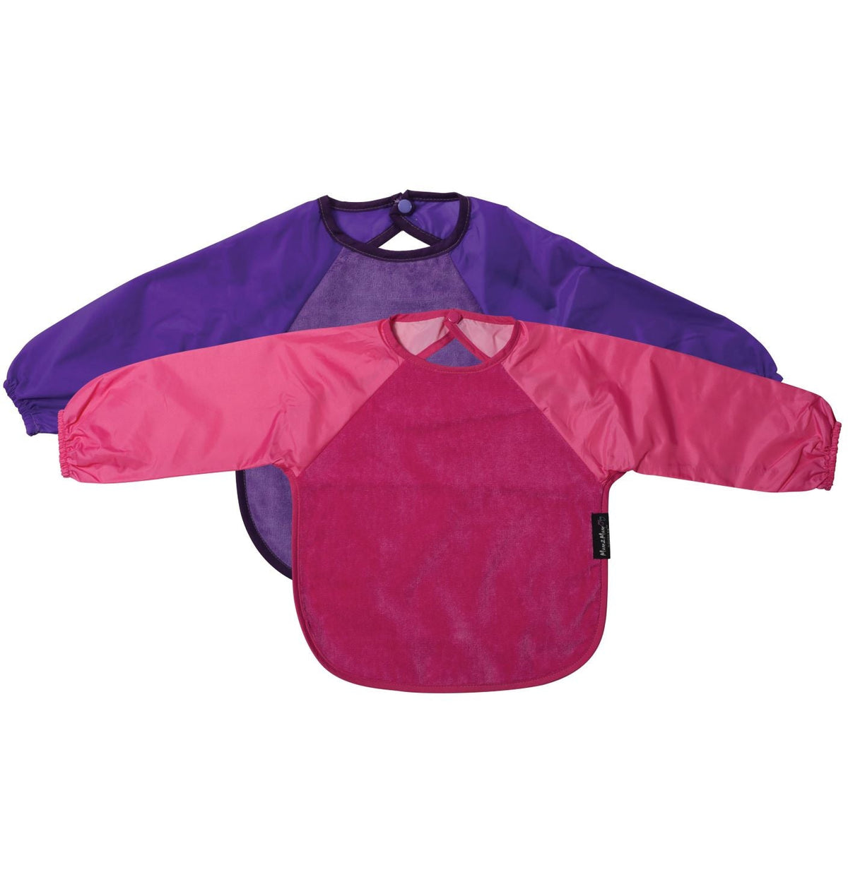 2 PACK - Mum 2 Mum Long Sleeved Wonder Bibs LARGE 18m - 3 years - Purple & Cerise