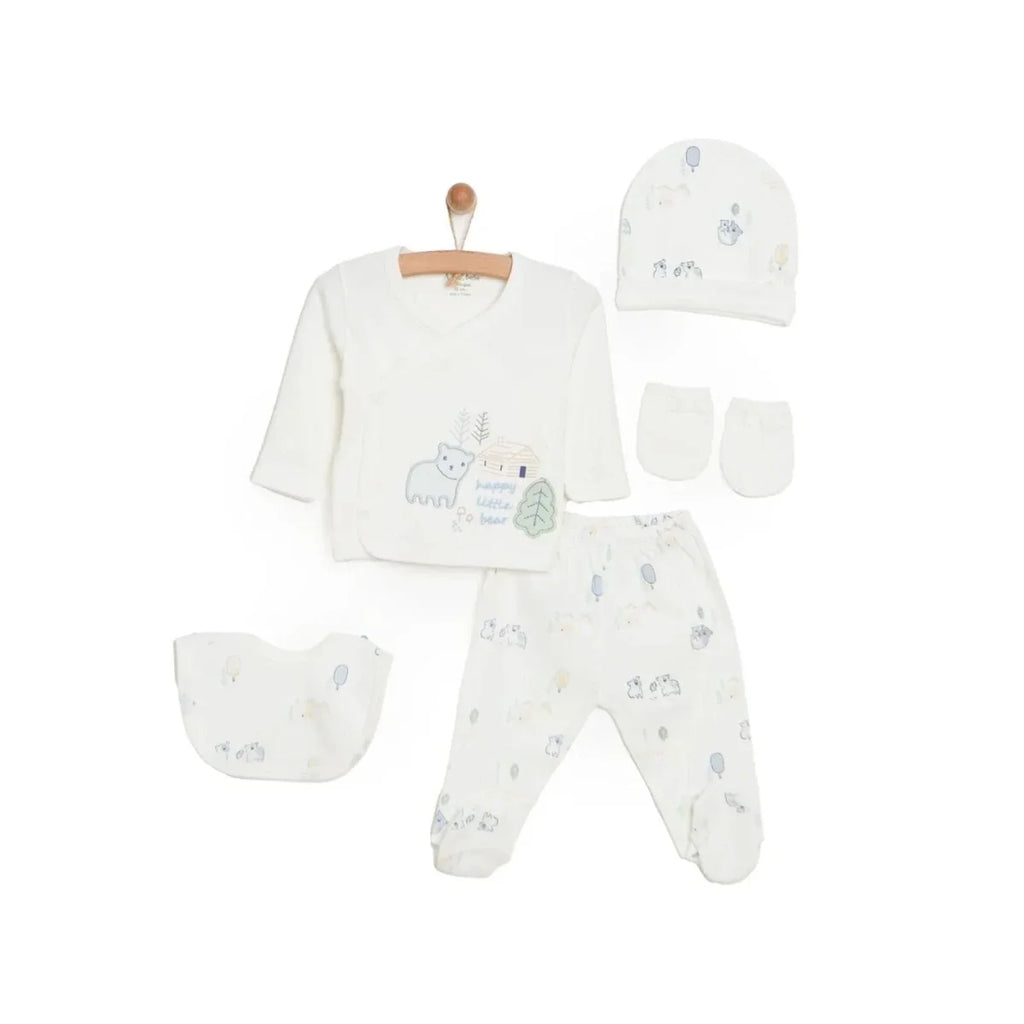 Aziz Bebe 5 Piece Happy Little Bear Print Envelope Neck Baby Hospital Bag Set (Newborn)