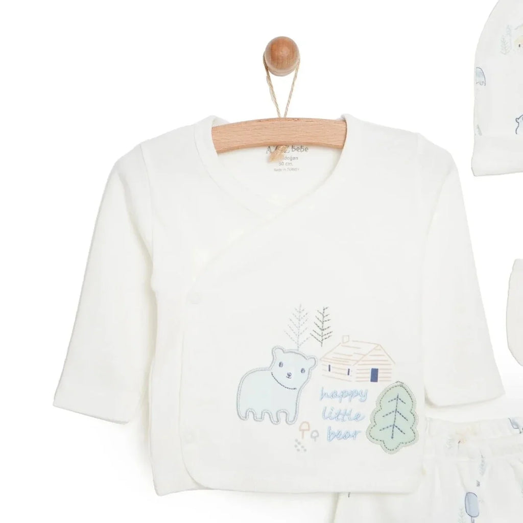 Aziz Bebe 5 Piece Happy Little Bear Print Envelope Neck Baby Hospital Bag Set (Newborn)