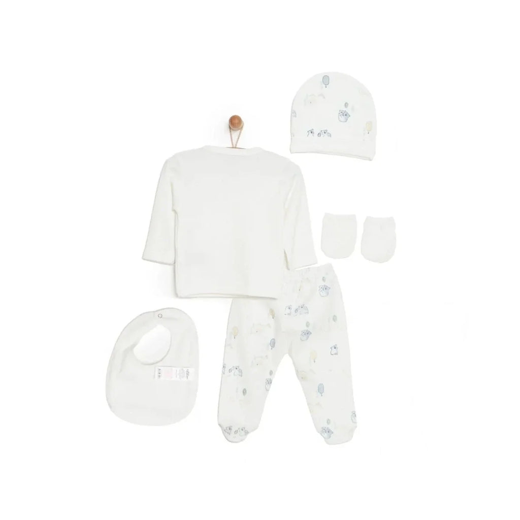 Aziz Bebe 5 Piece Happy Little Bear Print Envelope Neck Baby Hospital Bag Set (Newborn)