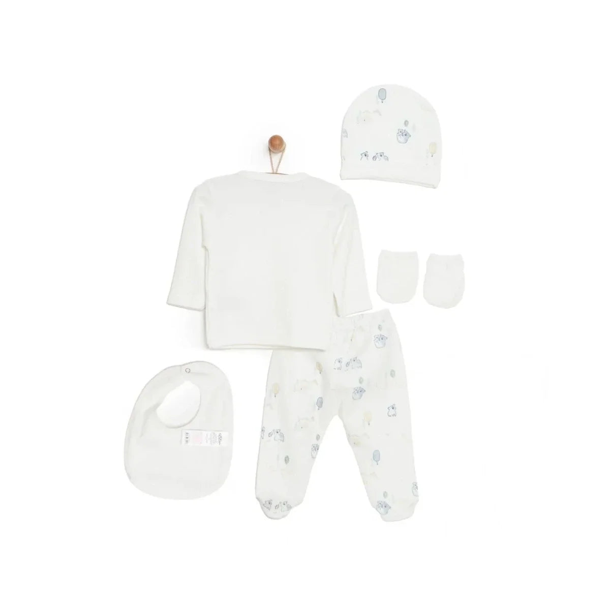 Aziz Bebe 5 Piece Happy Little Bear Print Envelope Neck Baby Hospital Bag Set (Newborn)