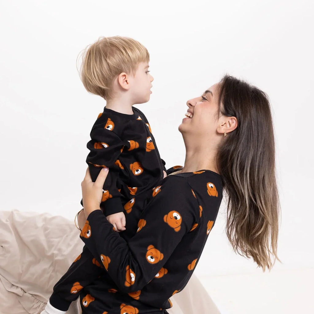 Baby Mom Bear Print Long Sleeve Women's Maternity Pyjama Set (S to 2XL) - Black