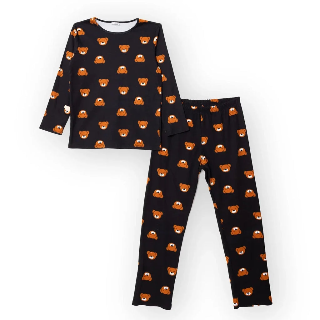 Baby Mom Bear Print Long Sleeve Women's Maternity Pyjama Set (S to 2XL) - Black