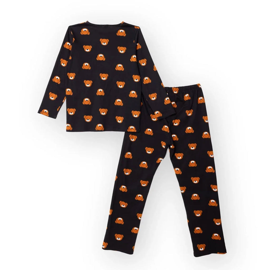 Baby Mom Bear Print Long Sleeve Women's Maternity Pyjama Set (S to 2XL) - Black