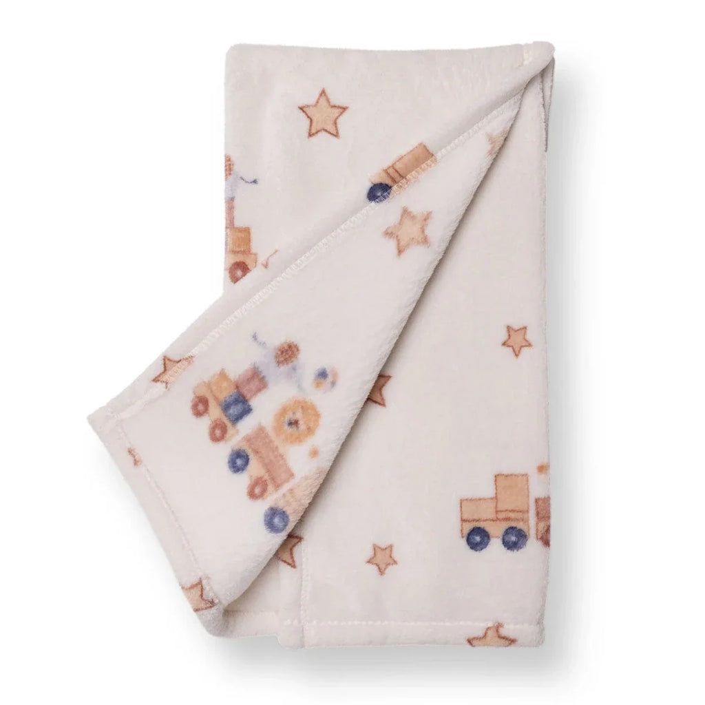 Little Dreams Train Print Wellsoft Fleece Baby Blanket (90 x 110 cm) - Ecru