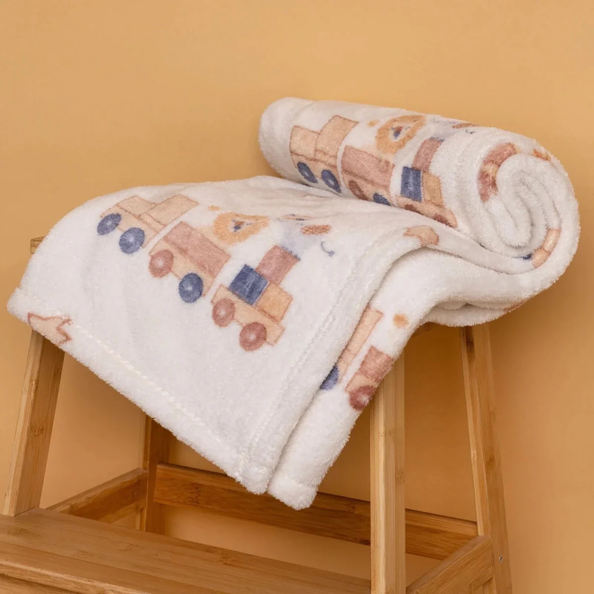 Little Dreams Train Print Wellsoft Fleece Baby Blanket (90 x 110 cm) - Ecru