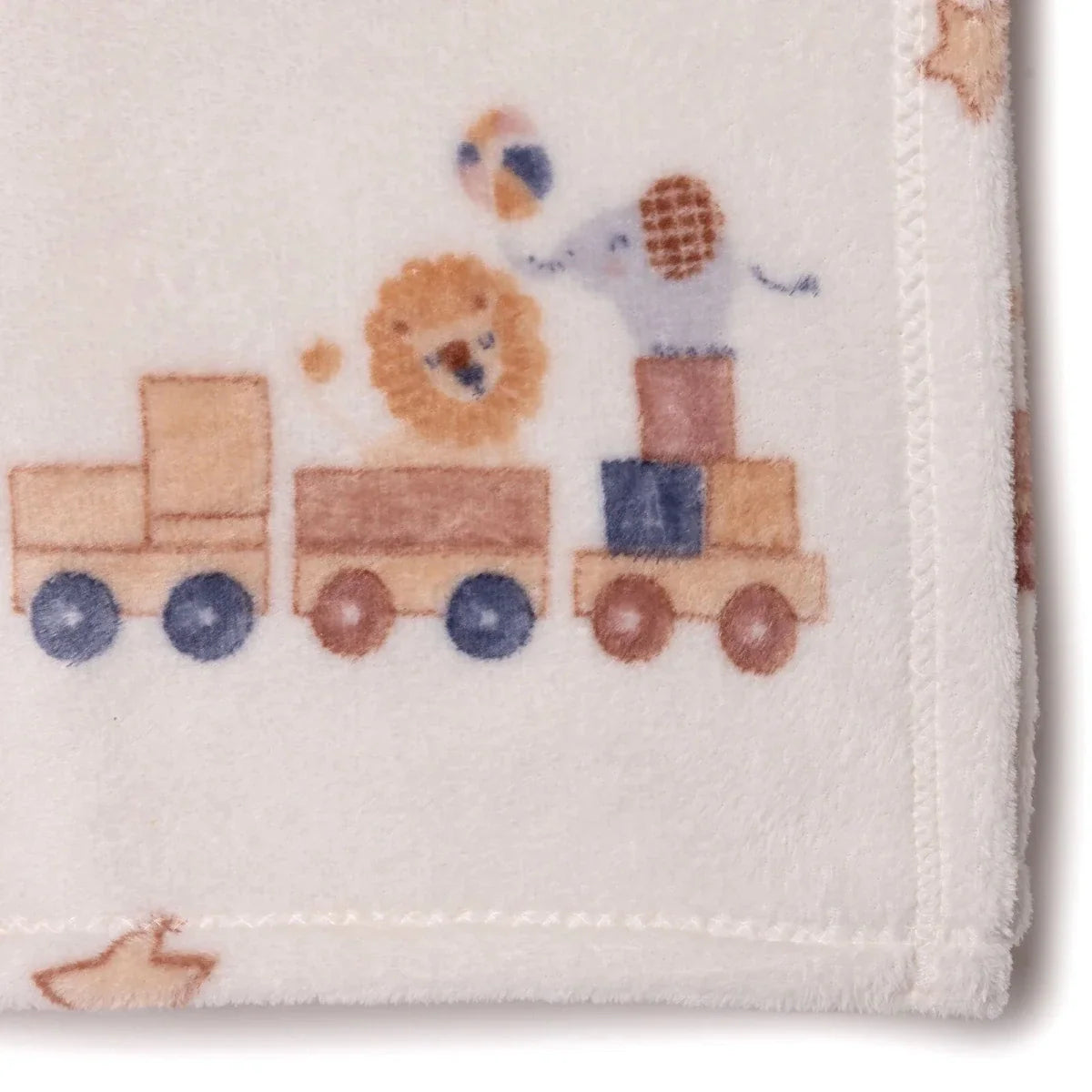 Little Dreams Train Print Wellsoft Fleece Baby Blanket (90 x 110 cm) - Ecru