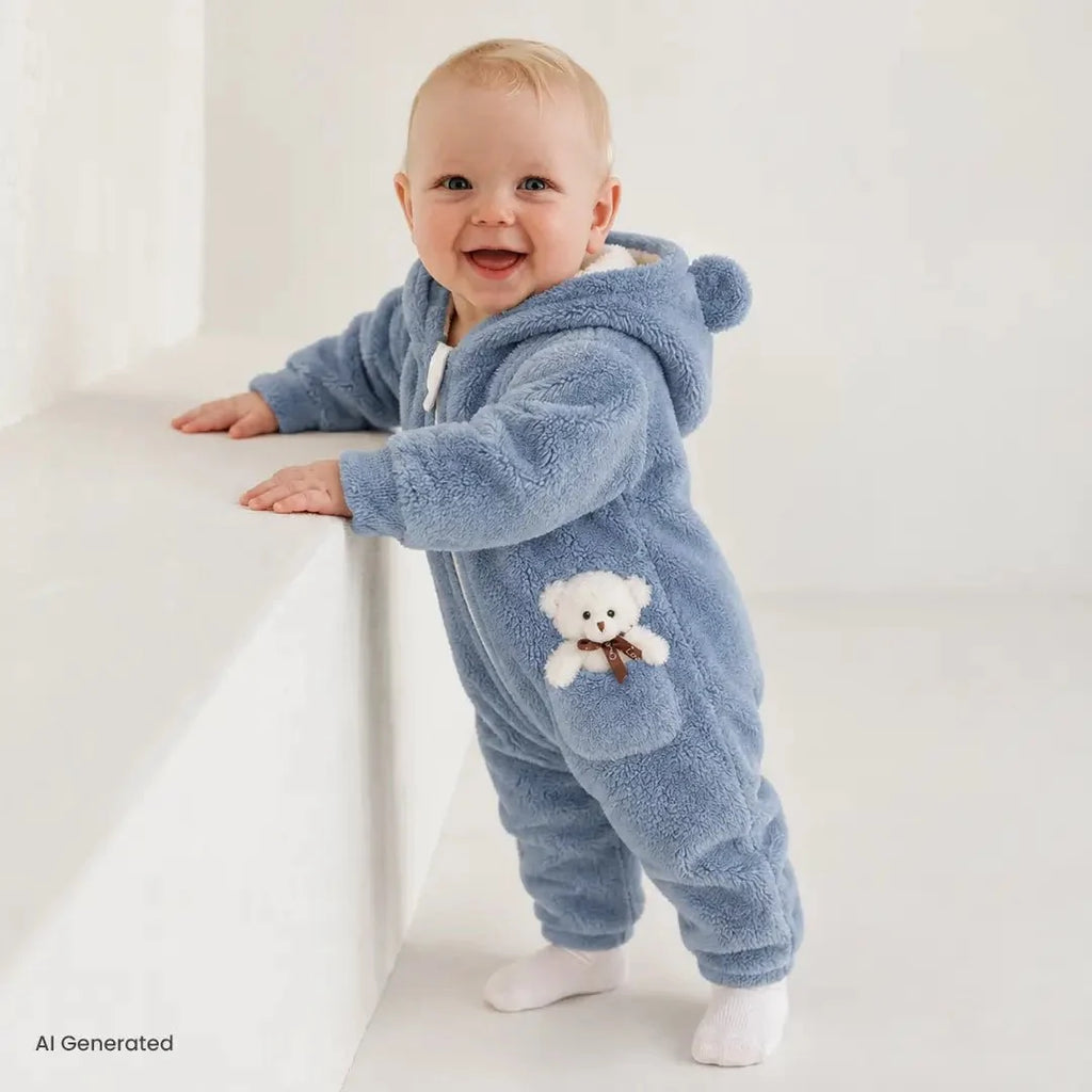Midimod Crew Neck Fleece Footless Baby Pramsuit (3 Months to 12 Months)