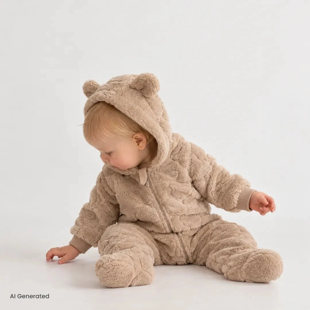 Midimod Hooded Fleece Footless Baby Pramsuit (3 Months to 12 Months)