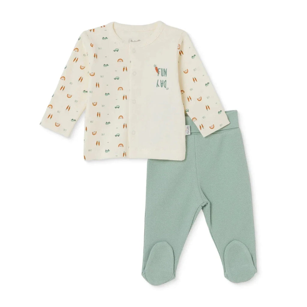 Bebetto Car Print Baby Cardigan & Footed Leggings Set (Newborn to 6-9 Months) - Multicolour