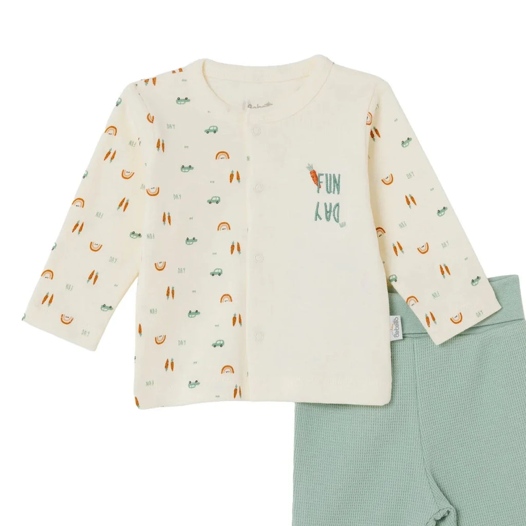 Bebetto Car Print Baby Cardigan & Footed Leggings Set (Newborn to 6-9 Months) - Multicolour