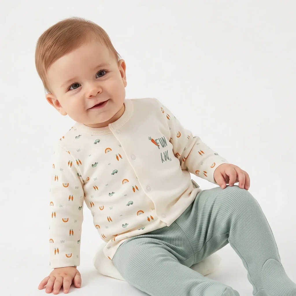 Bebetto Car Print Baby Cardigan & Footed Leggings Set (Newborn to 6-9 Months) - Multicolour