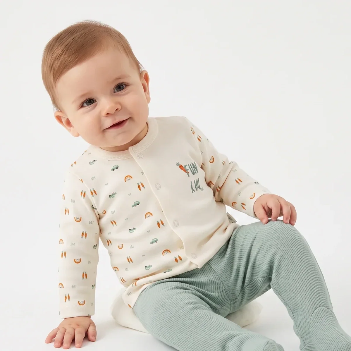Bebetto Car Print Baby Cardigan & Footed Leggings Set (Newborn to 6-9 Months) - Multicolour