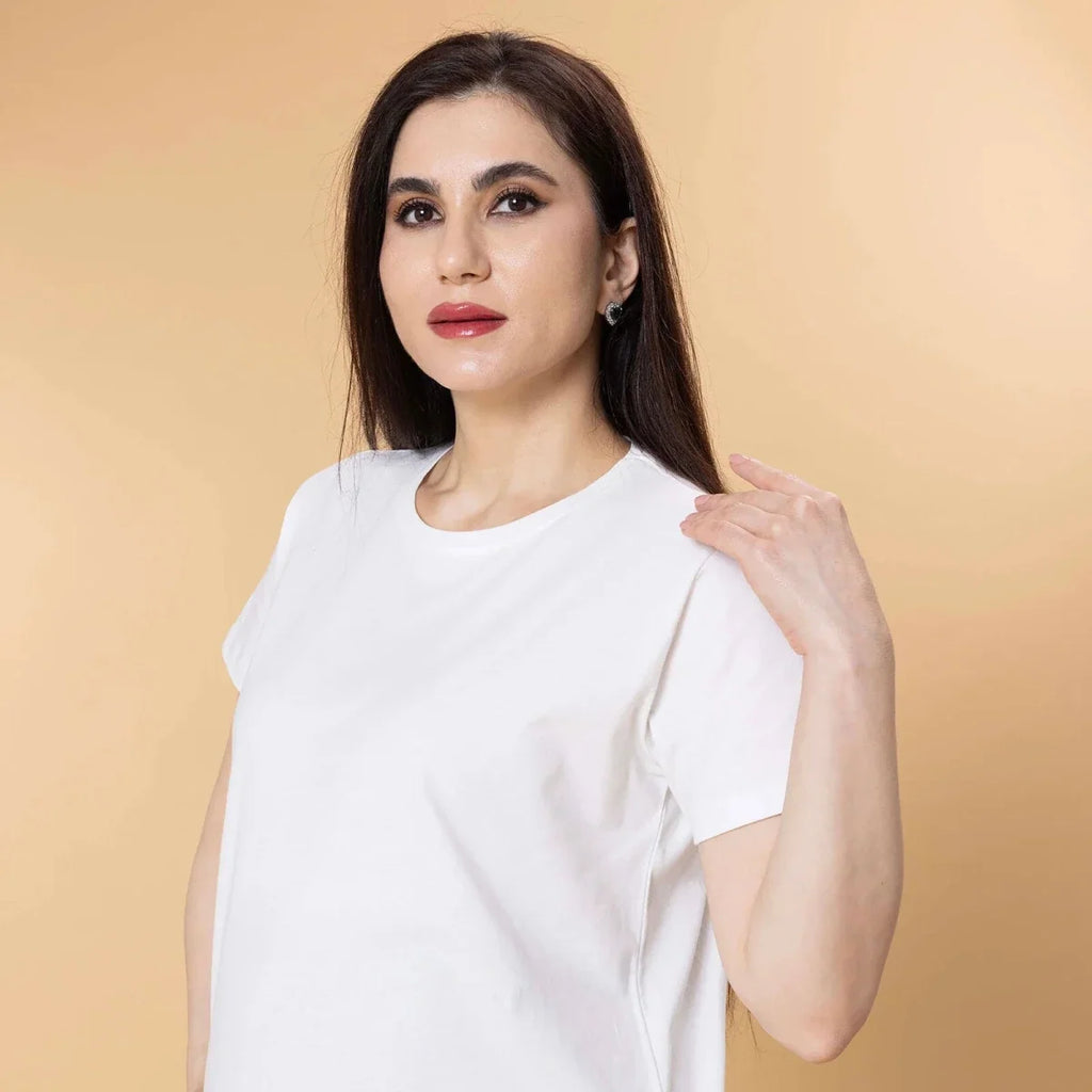 Baby Mom Plain Women's Maternity Short Sleeve T-Shirt (S to 2XL) - White