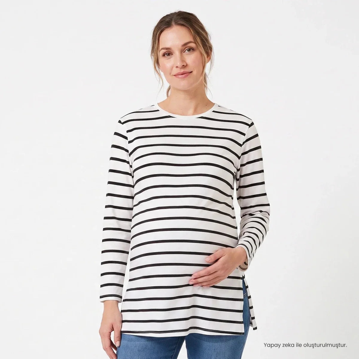 Baby Mom Striped Women's Maternity Long Sleeve T-Shirt (S to 2XL) - Black Printed