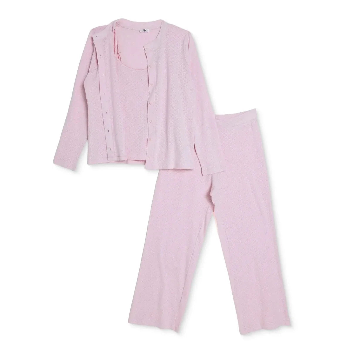 Baby Mom Women's Crew Neck Button Front Pyjama Set (S to 2XL) - Pink