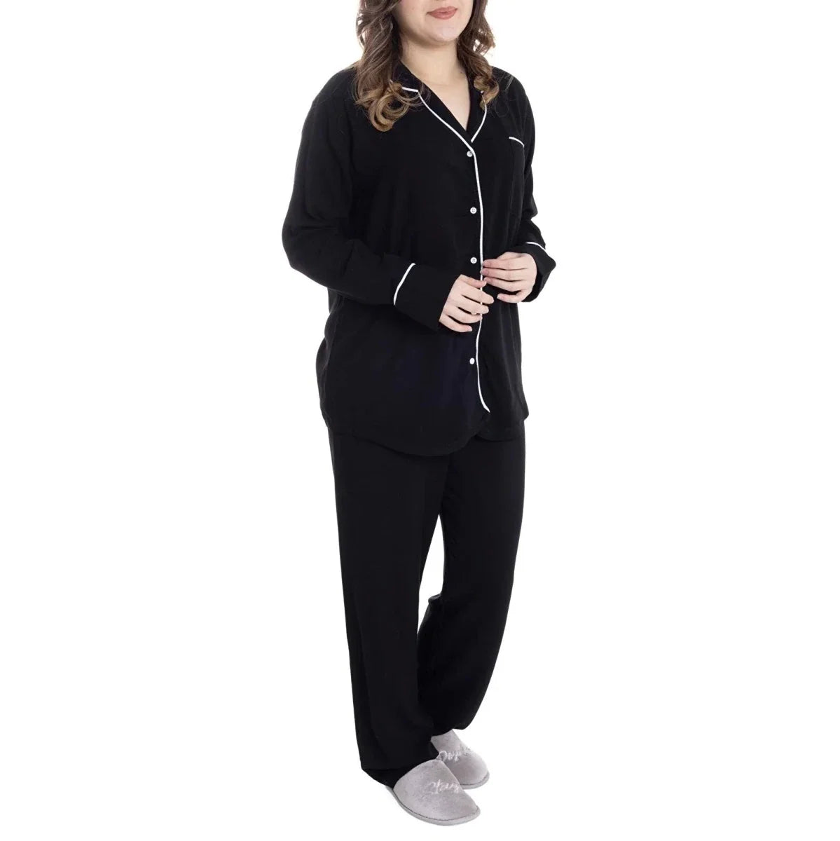 Baby Mom Buttoned Women's Maternity Long Sleeve Viscose Pyjama Set (S to 2XL) - Black