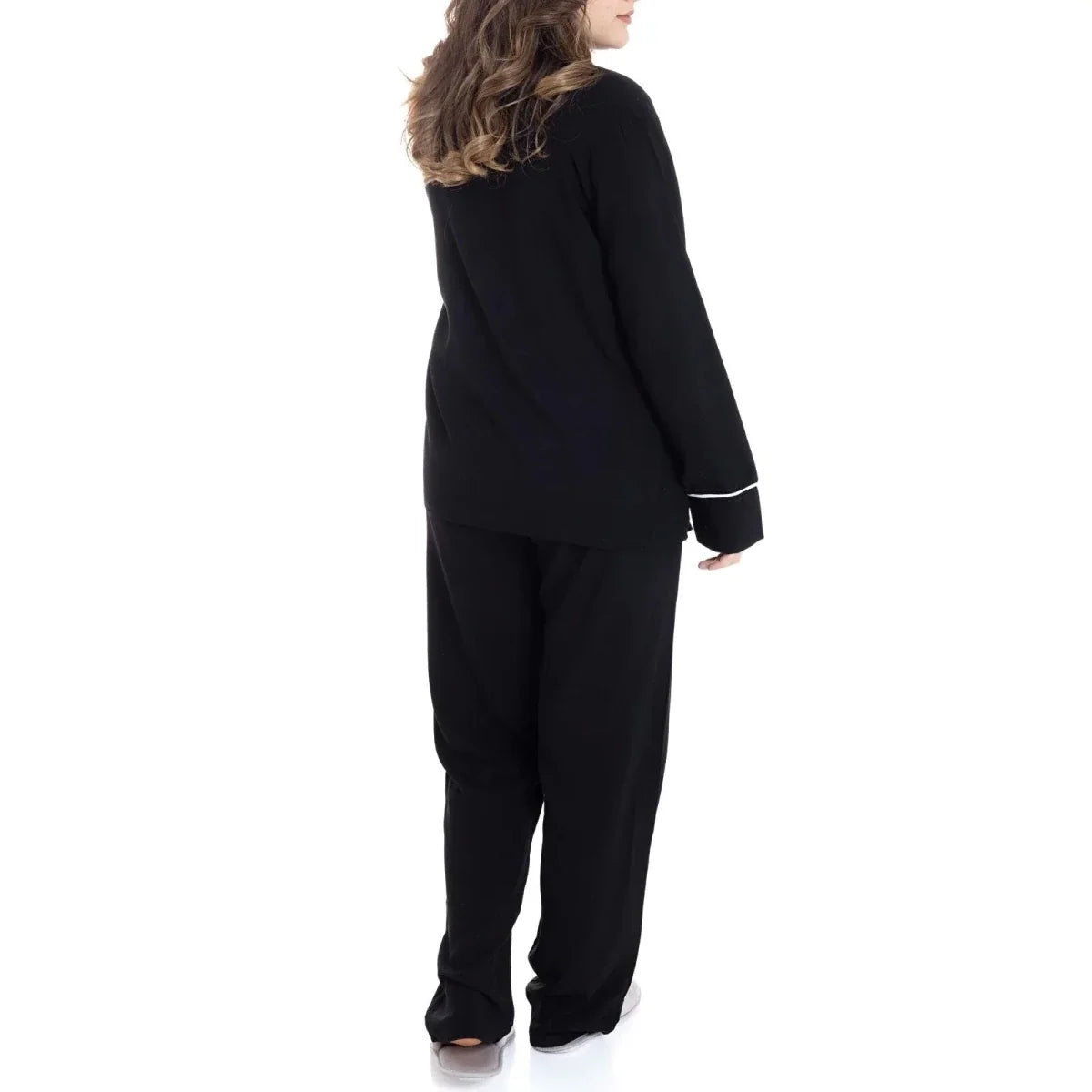 Baby Mom Buttoned Women's Maternity Long Sleeve Viscose Pyjama Set (S to 2XL) - Black