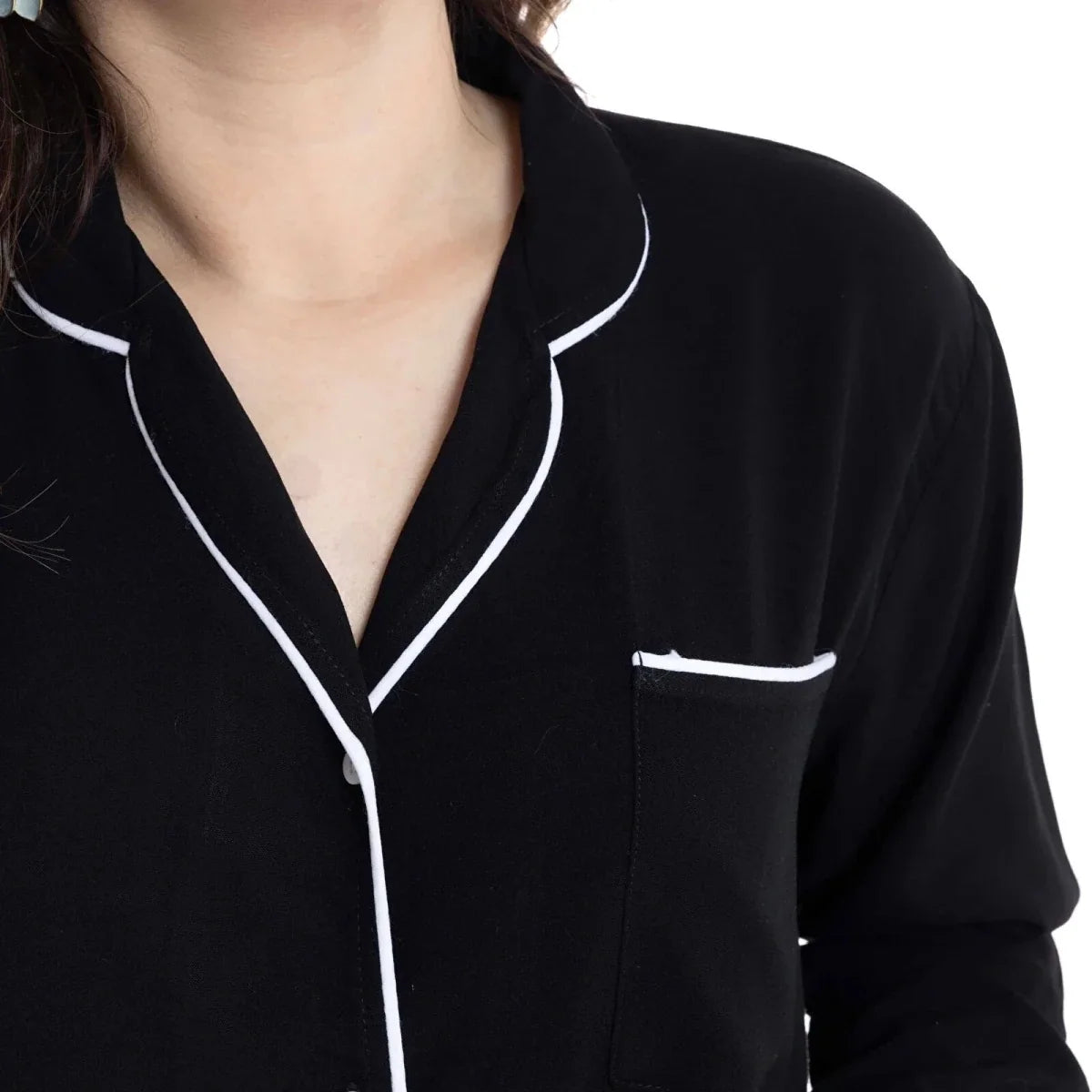 Baby Mom Buttoned Women's Maternity Long Sleeve Viscose Pyjama Set (S to 2XL) - Black