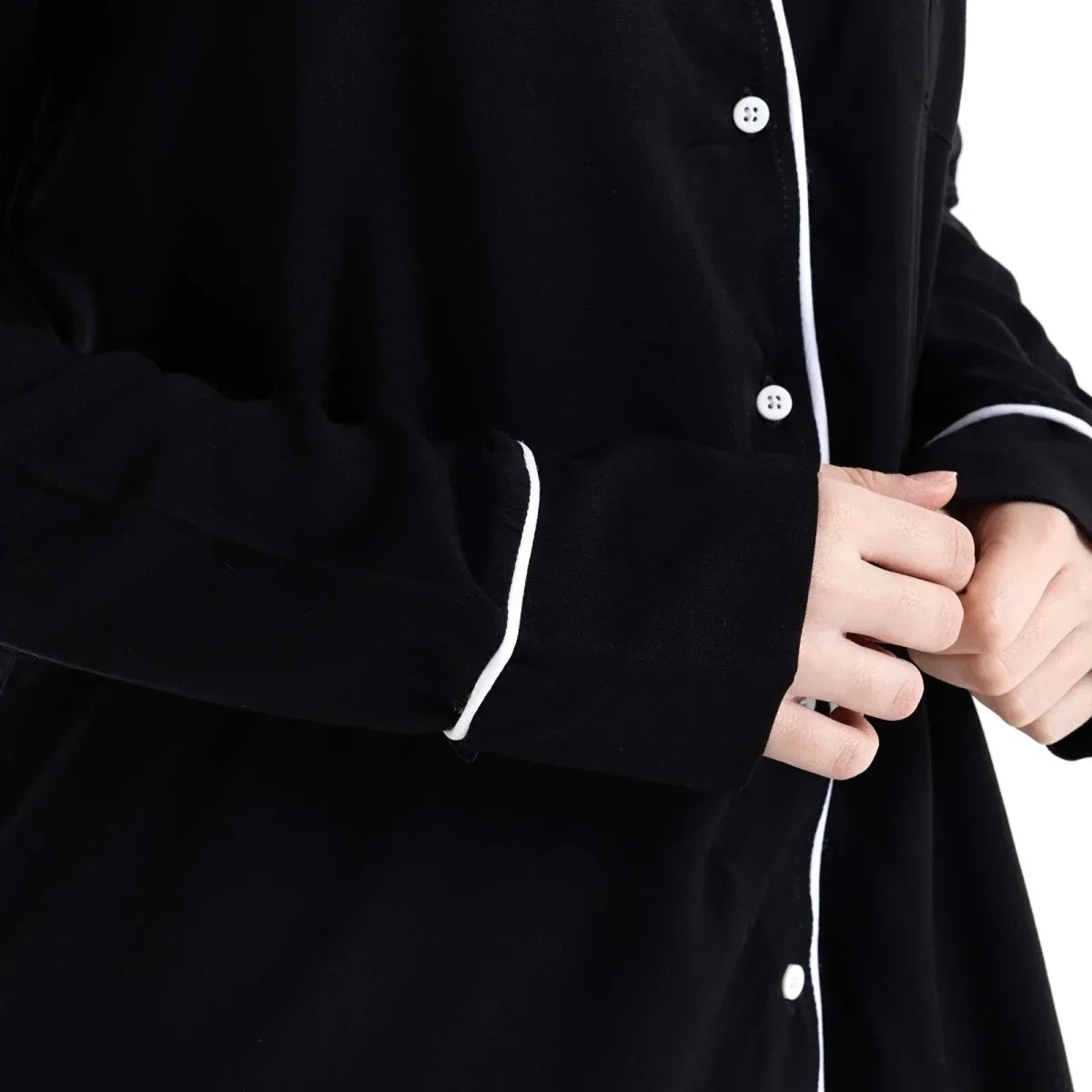 Baby Mom Buttoned Women's Maternity Long Sleeve Viscose Pyjama Set (S to 2XL) - Black