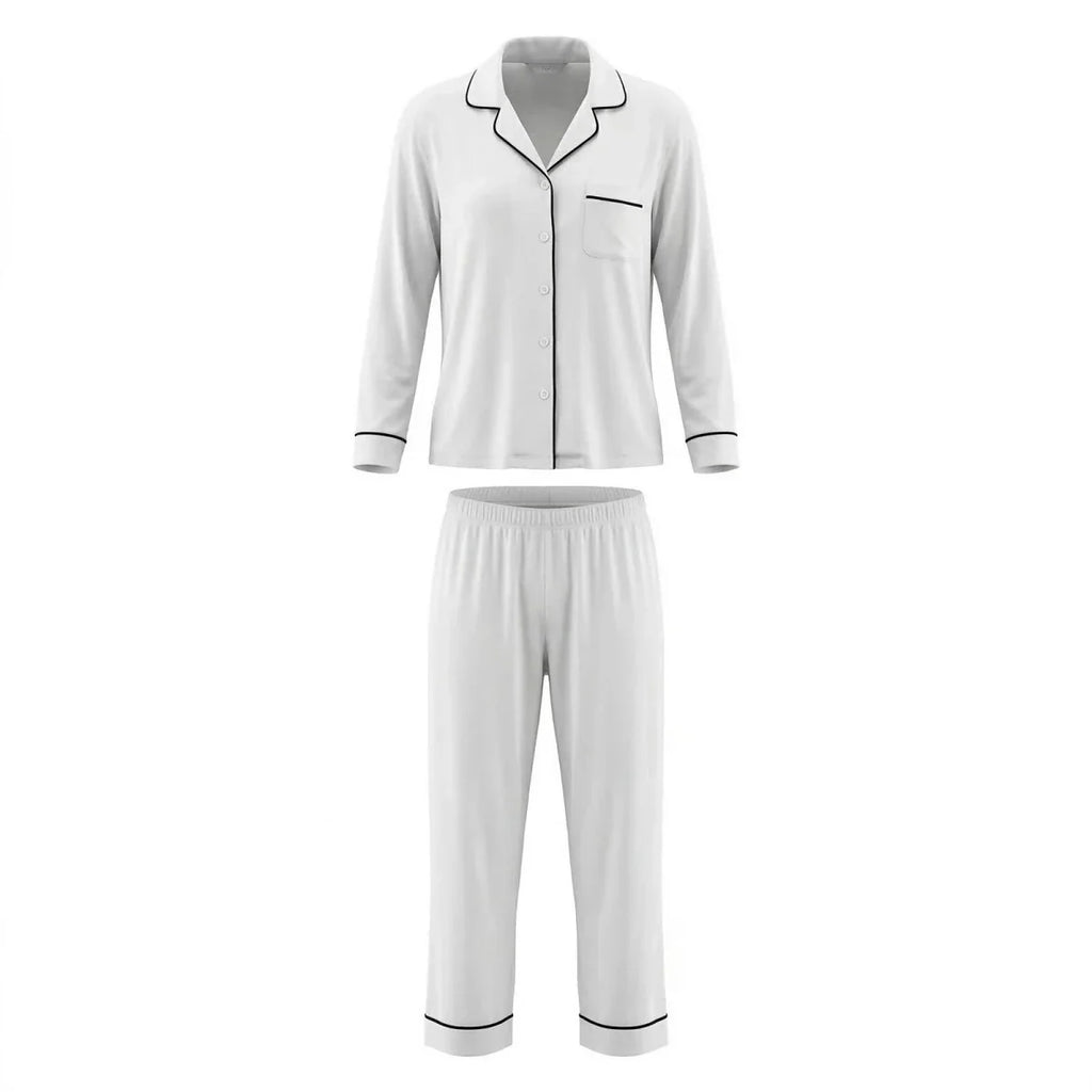 Baby Mom Buttoned Pocket Women's Maternity Long Sleeve Viscose Pyjama Set (S to 2XL) - Ecru