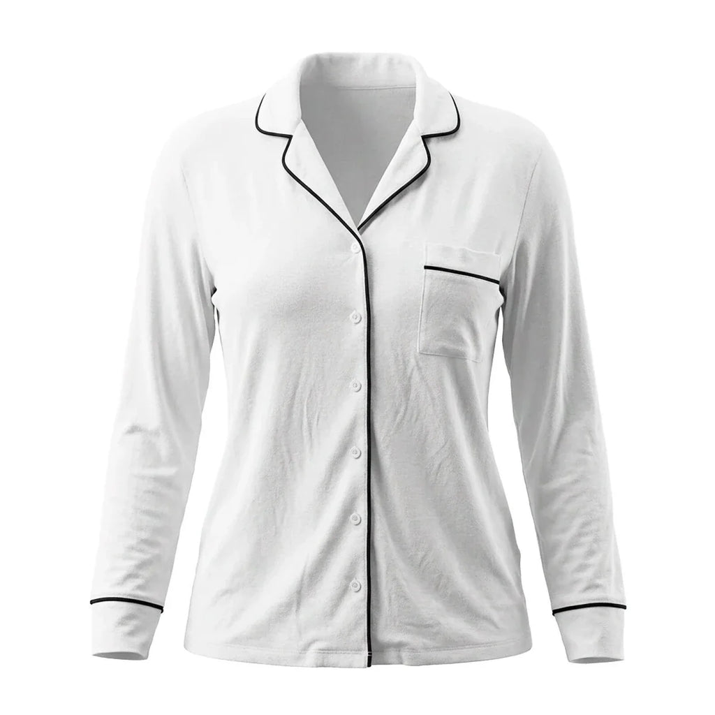 Baby Mom Buttoned Pocket Women's Maternity Long Sleeve Viscose Pyjama Set (S to 2XL) - Ecru