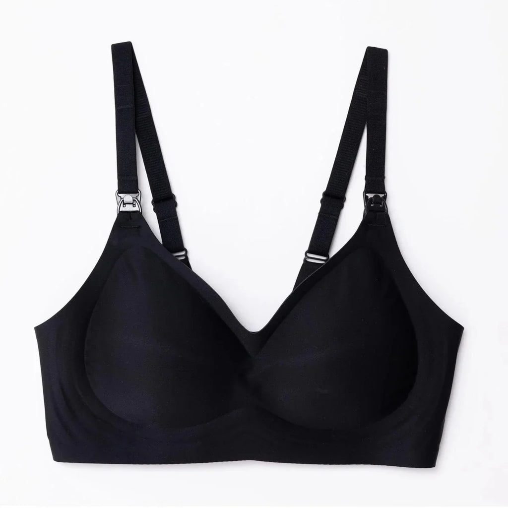 Baby Mom Women's Seamless V-Neck Non-Padded Nursing Bra - Black