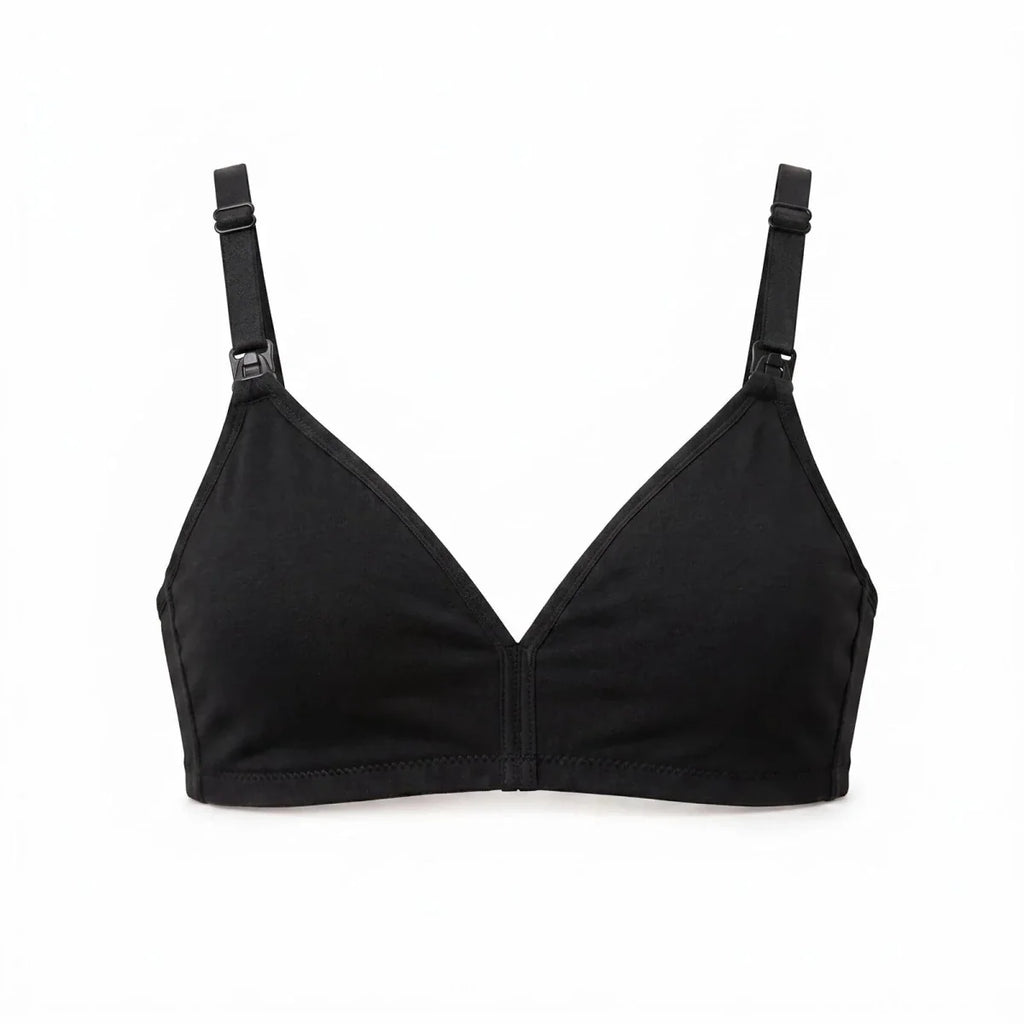 Baby Mom Women's Lace Neckline Non-Padded Nursing Bra - Black