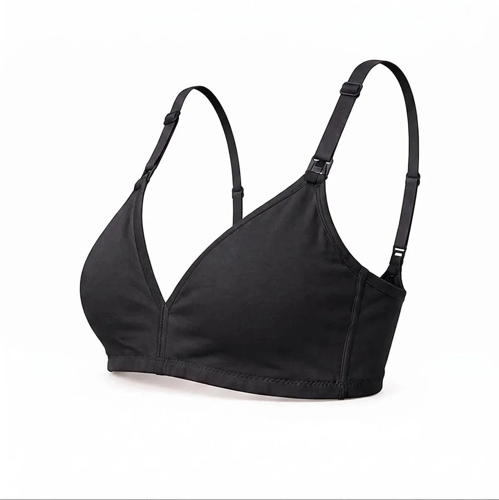 Baby Mom Women's Lace Neckline Non-Padded Nursing Bra - Black