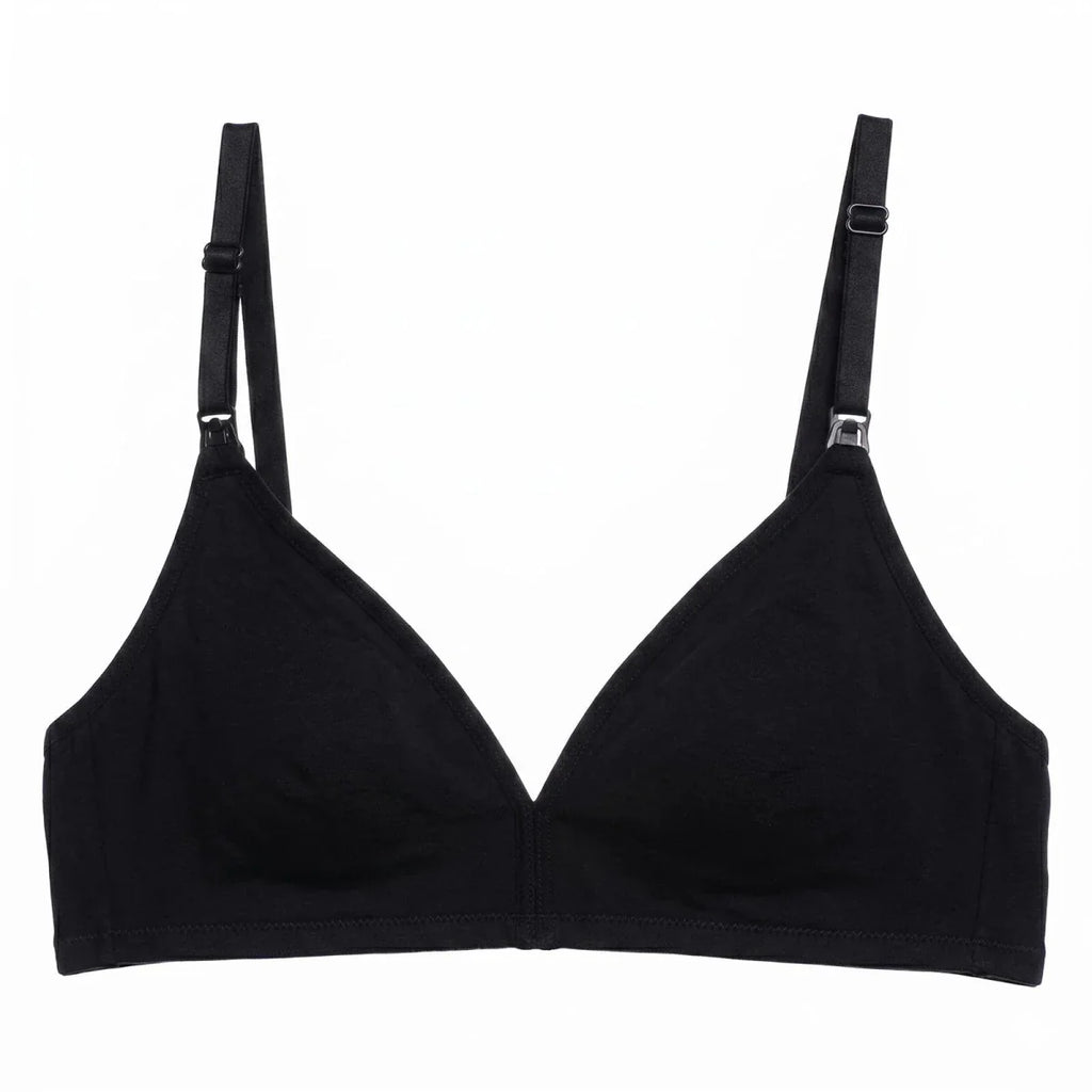 Baby Mom Women's Lace Neckline Non-Padded Nursing Bra - Black