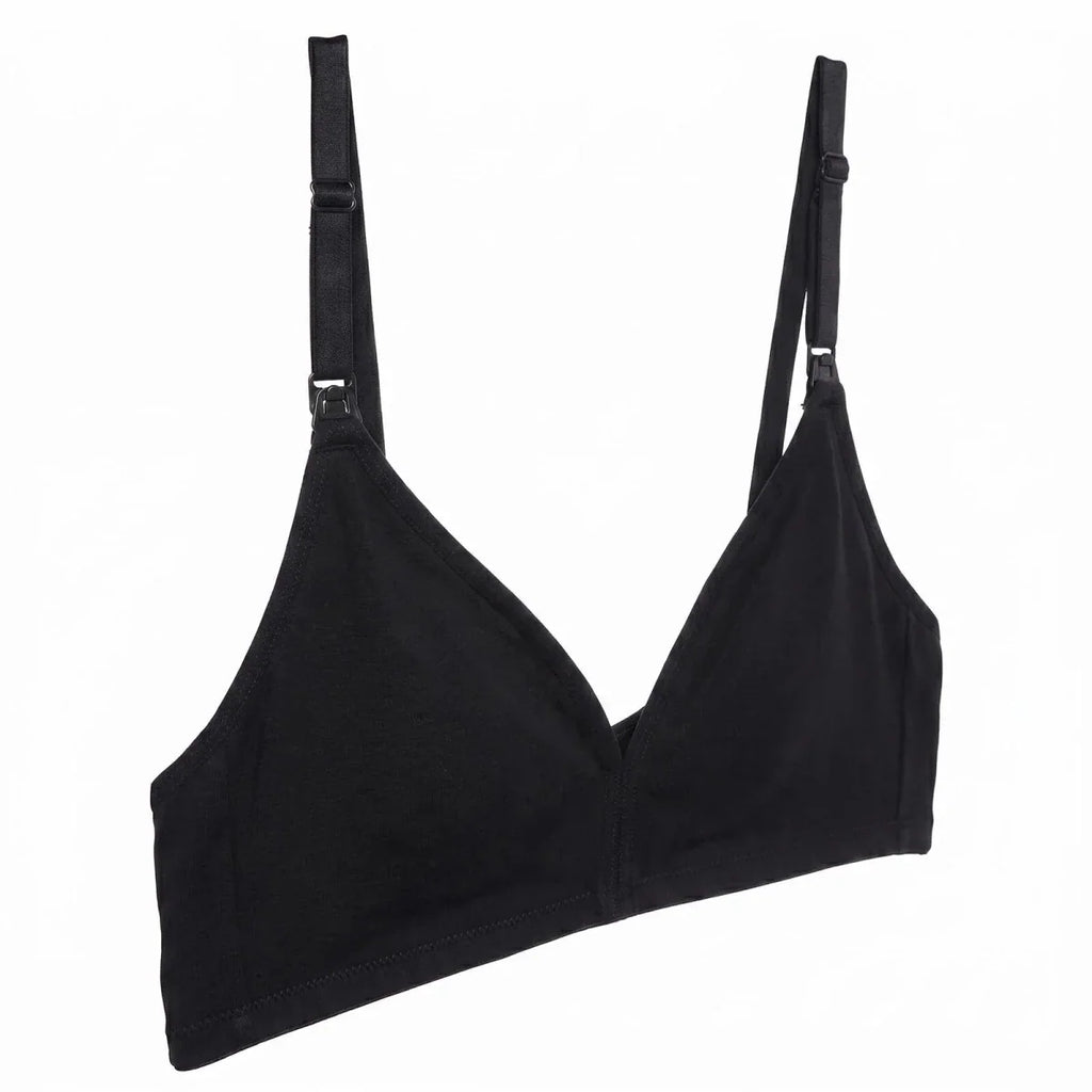 Baby Mom Women's Lace Neckline Non-Padded Nursing Bra - Black