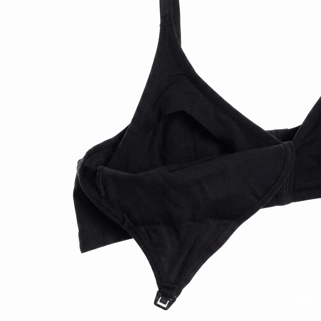 Baby Mom Women's Lace Neckline Non-Padded Nursing Bra - Black