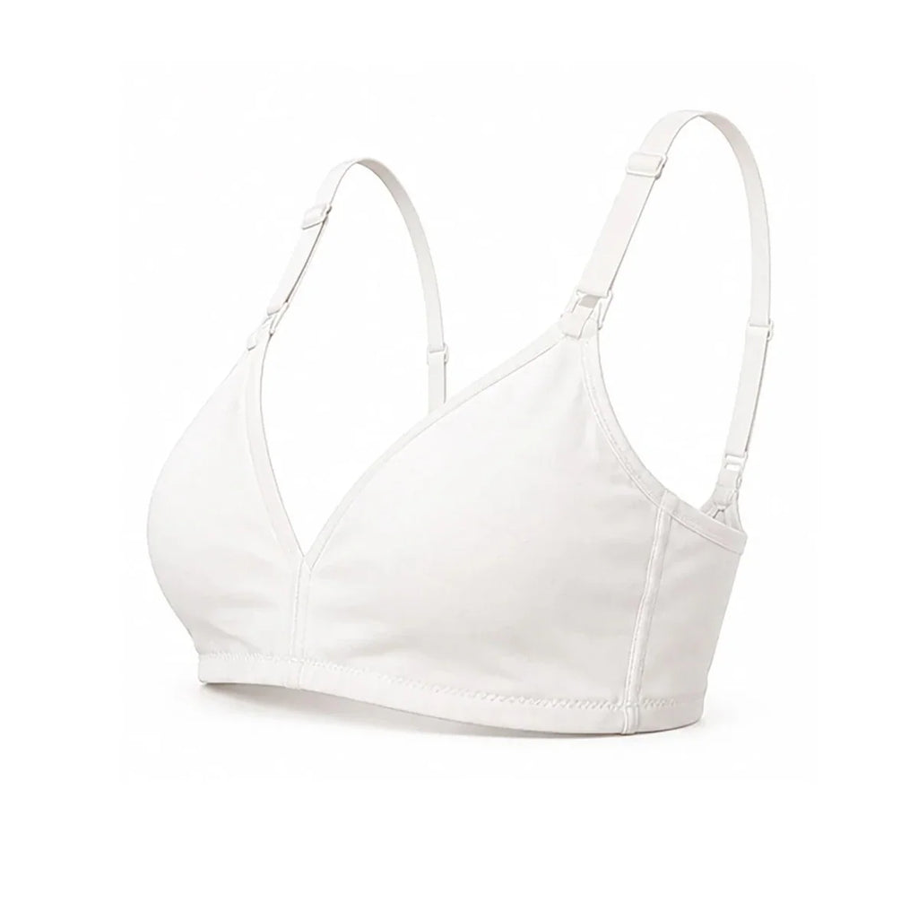 Baby Mom Women's Lace Neckline Non-Padded Nursing Bra - White