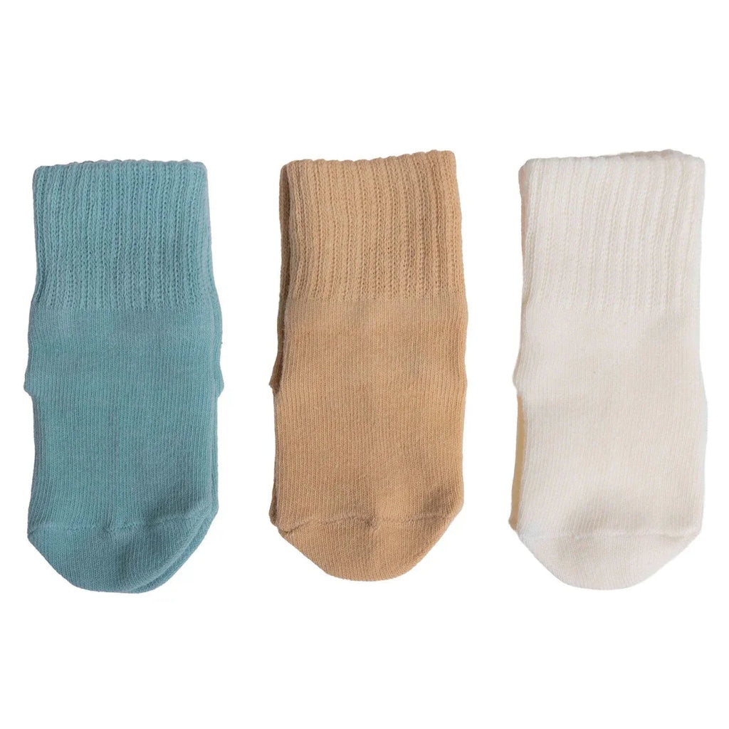 HelloBaby Abstract Print 3 Pack Roll-Top Baby Socks (Newborn to 12-24 Months) - Ecru