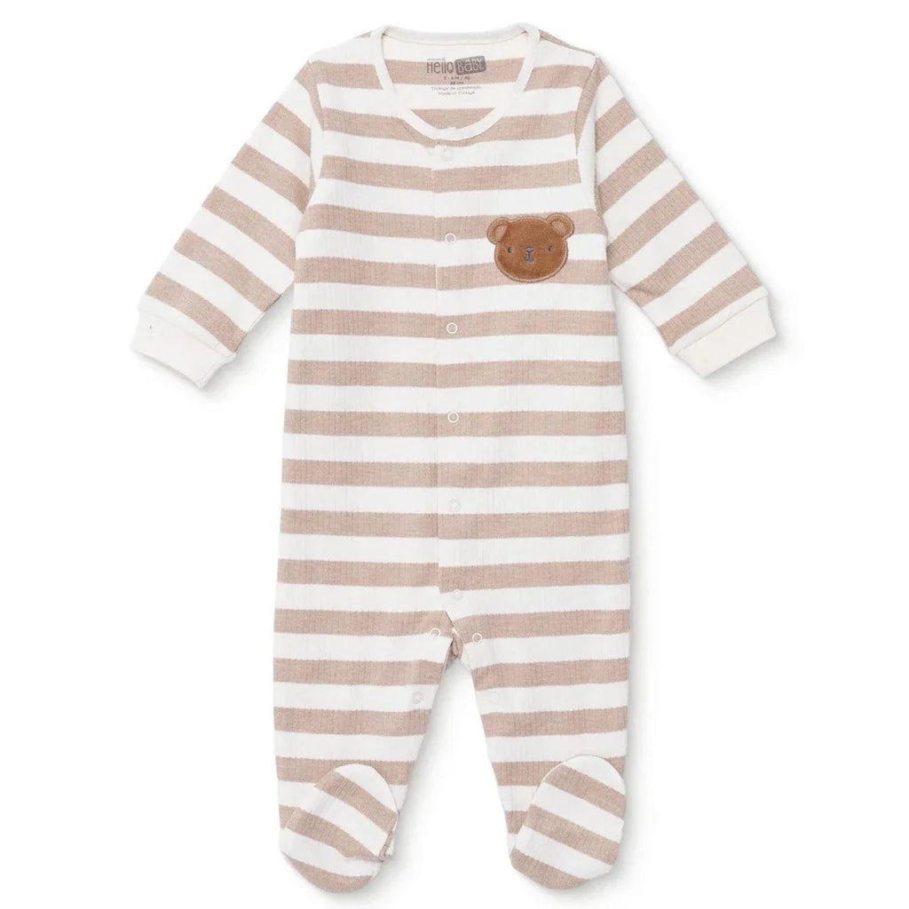 HelloBaby Bear Print Long Sleeve Footed Baby Sleepsuit (Newborn to 6-9 Months) - Beige