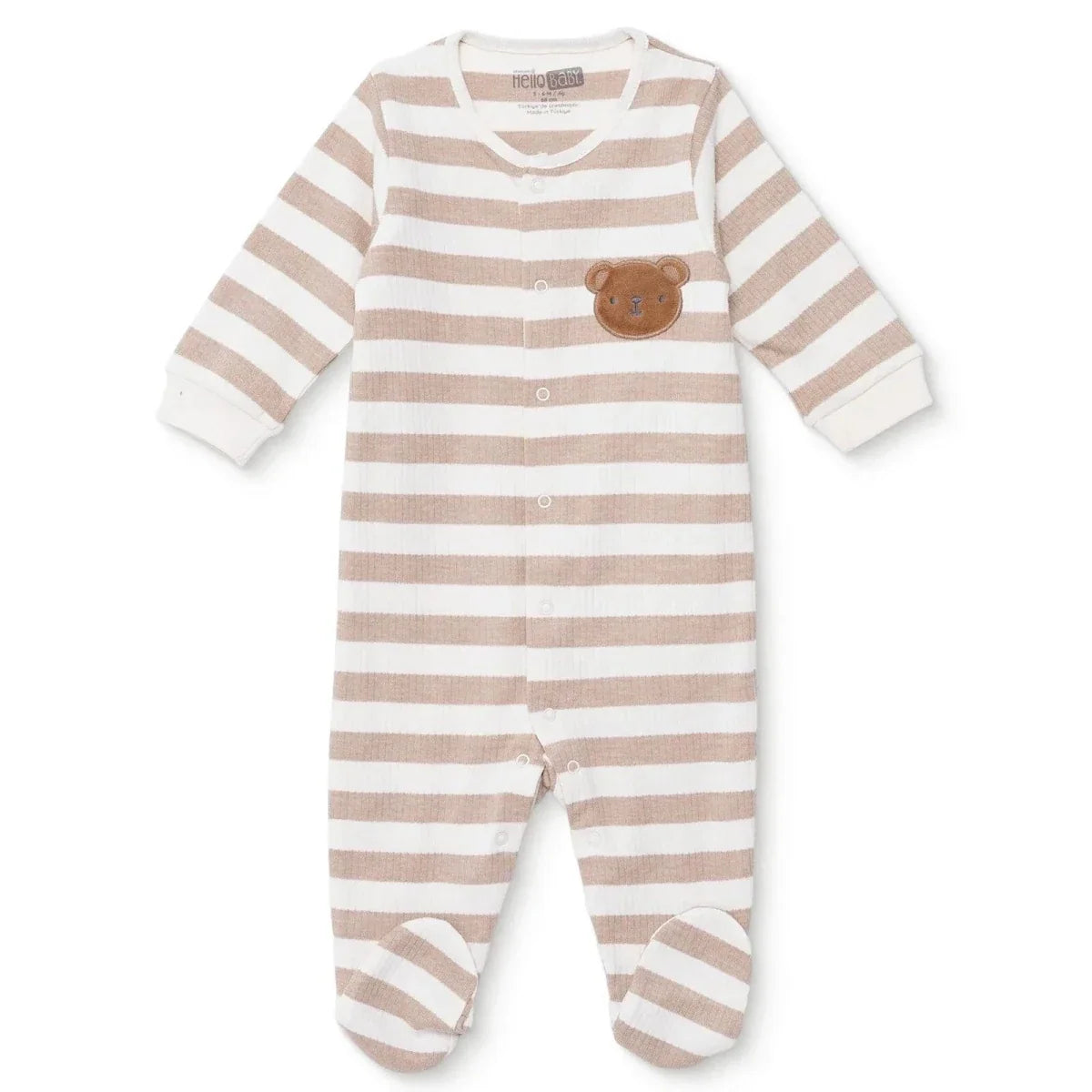 HelloBaby Bear Print Long Sleeve Footed Baby Sleepsuit (Newborn to 6-9 Months) - Beige
