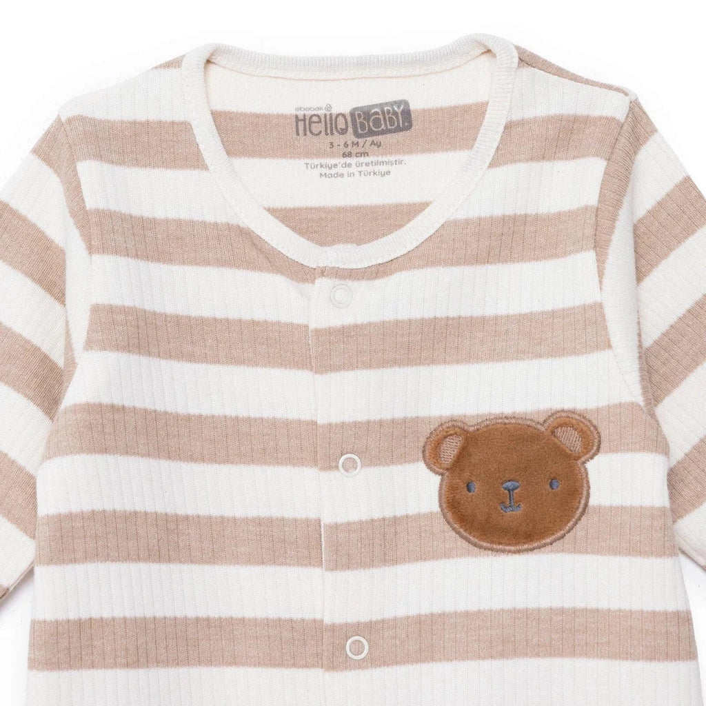 HelloBaby Bear Print Long Sleeve Footed Baby Sleepsuit (Newborn to 6-9 Months) - Beige
