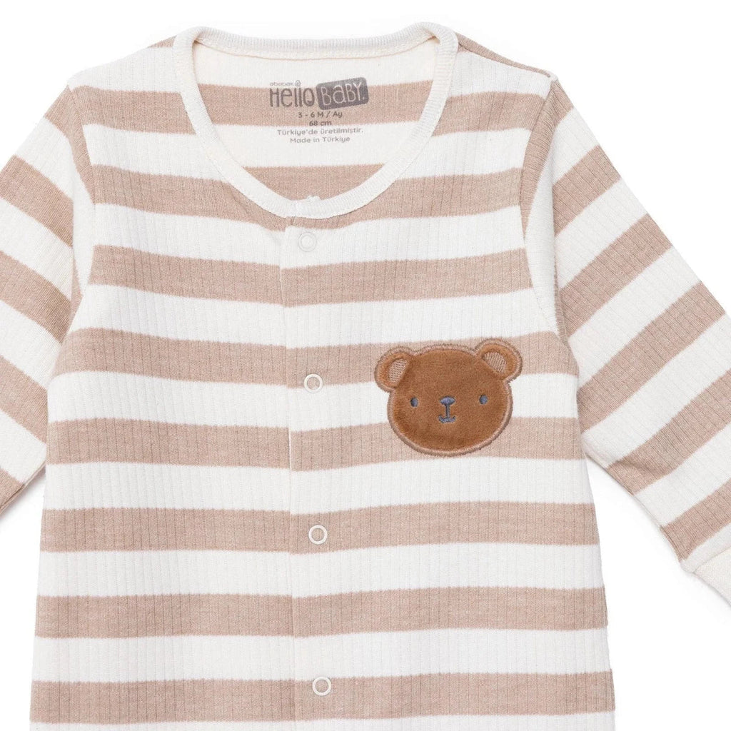 HelloBaby Bear Print Long Sleeve Footed Baby Sleepsuit (Newborn to 6-9 Months) - Beige