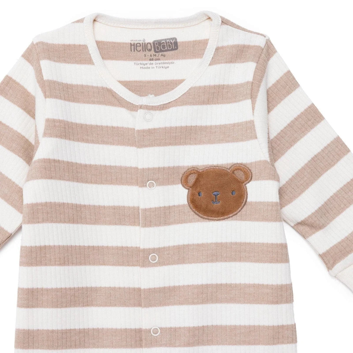 HelloBaby Bear Print Long Sleeve Footed Baby Sleepsuit (Newborn to 6-9 Months) - Beige