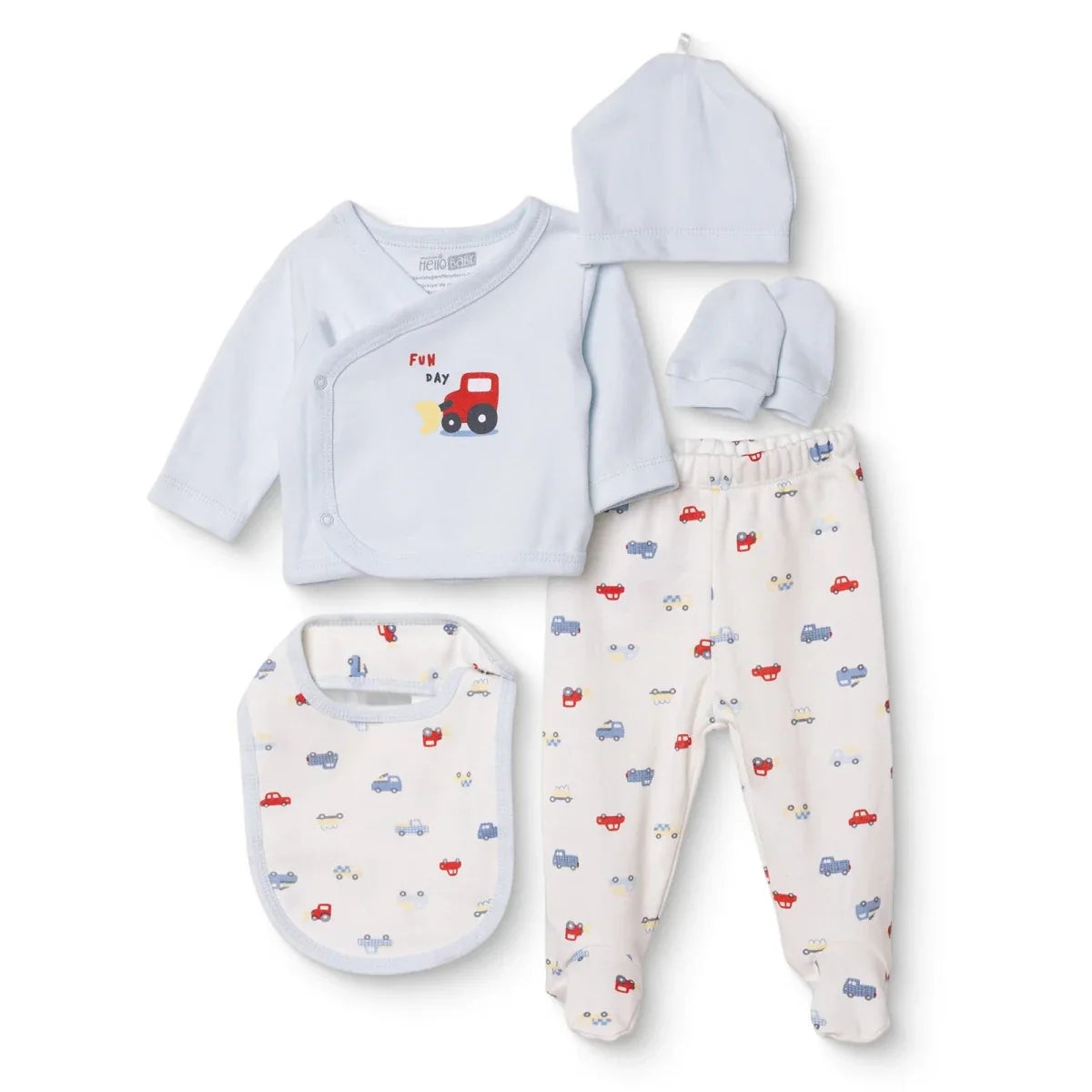 HelloBaby 5 Piece Car Print Baby Hospital Bag Set (Newborn) - Ecru